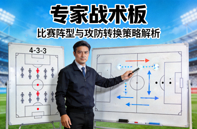 专家战术板栏目配图，教练在战术板前讲解比赛阵型与攻防转换策略